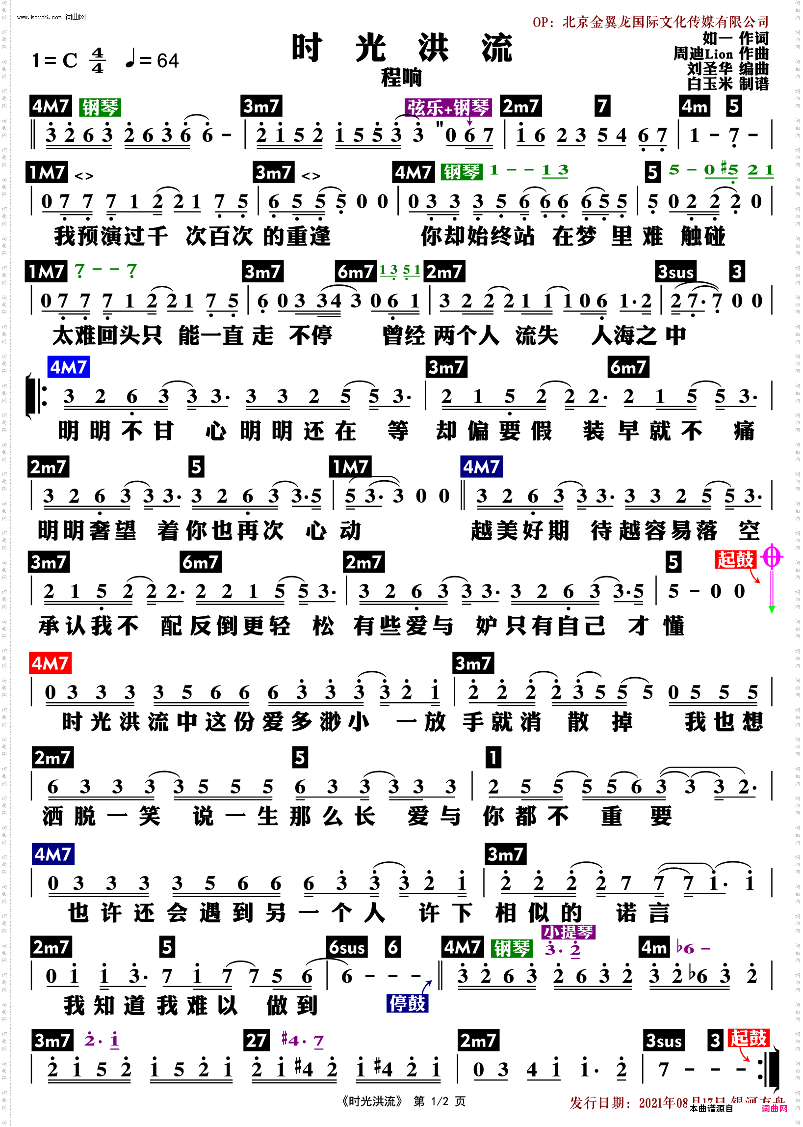 时光洪流钢琴简谱图片